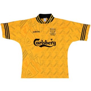 Segunda Equipación Tailandia Camiseta Liverpool Retro 1994 1996 Amarillo Segunda Equipación Tailandia Camiseta Liverpool Retro 1994 1996 Amarillo