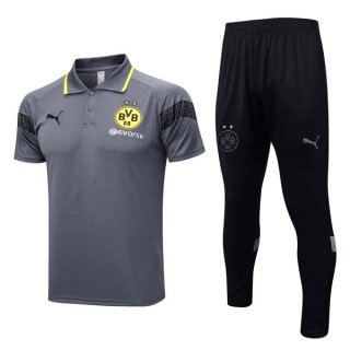 Polo Borussia Dortmund Conjunto Completo 2023/2024 Gris Negro Polo Borussia Dortmund Conjunto Completo 2023/2024 Gris Negro